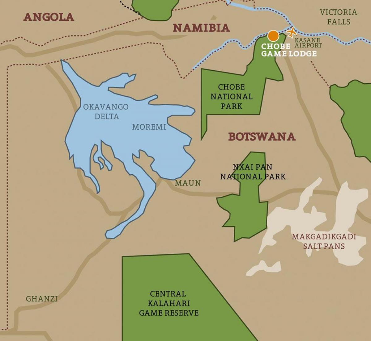 karte Botsvāna kartes nacionālie parki