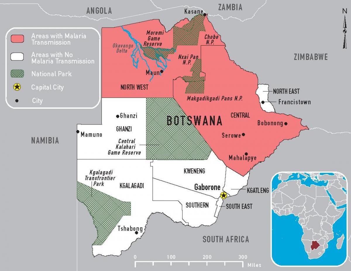 karte Botsvāna malāriju
