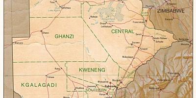 Karte Botsvāna rāda pilsētās un ciemos